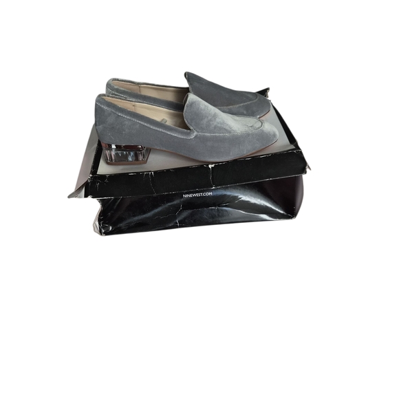 Nine West Charcoal Velvet Loafers with Block Heel(clear) Shoe Box Damaged - Picture 1 of 3
